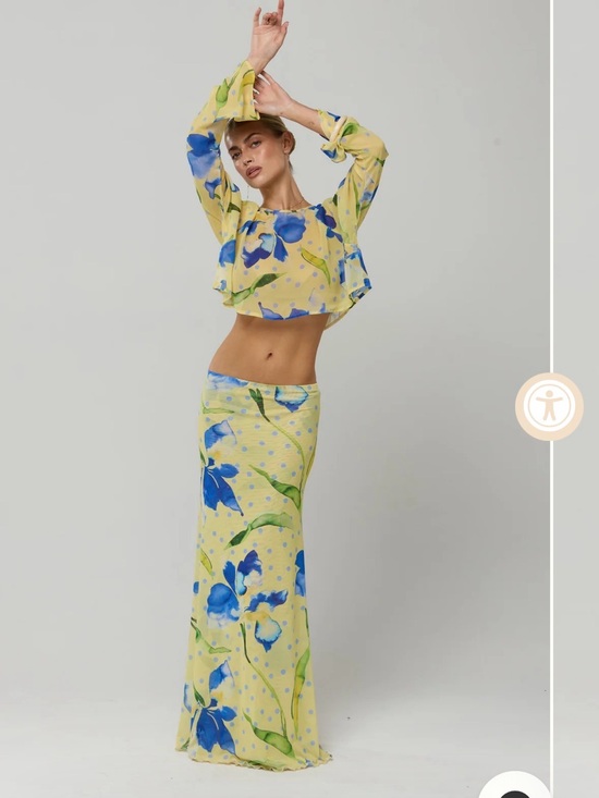 RESA Dresses & Skirts - Floral Blue & Yellow Maxi Skirt Set